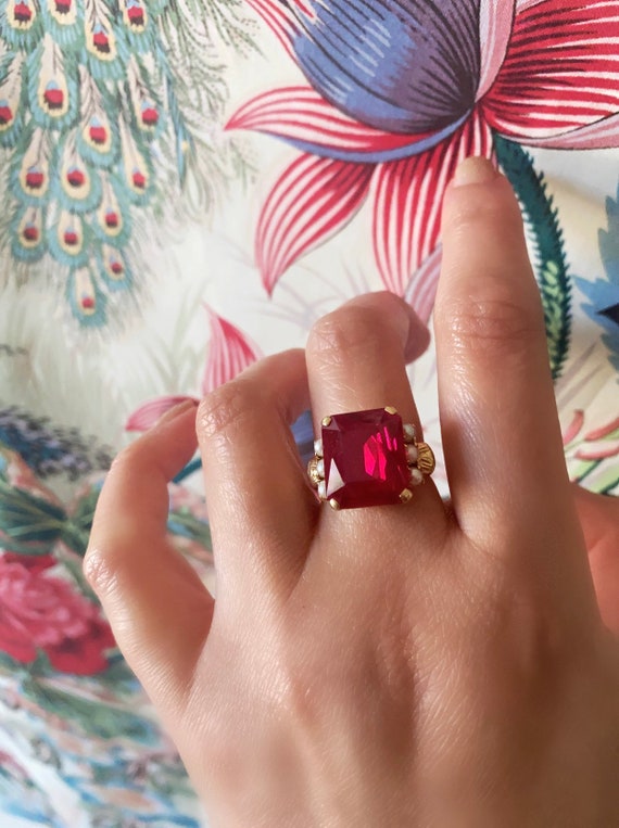 14k Gold, Seed Pearl and Synthetic Sapphire Ring