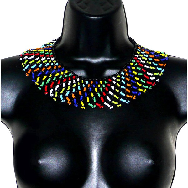 Collier africain zoulou / Bijou africain femme / Dentelle de perles multicolores / Bijou ethnique traditionnel / Couleurs exotiques / Cadeau