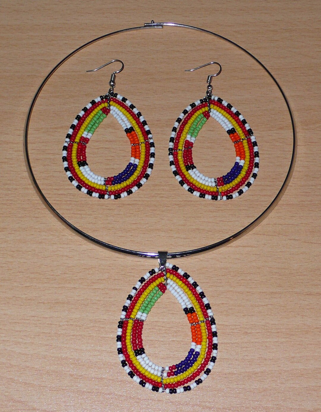 African Jewelry Set Massai Earrings Silvery Brass Necklace Etsy