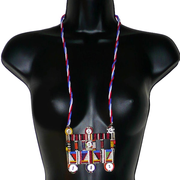 Collier africain Massai / Bijou tribal traditionnel / Collier de perles style sautoir / Pendentif à motifs ethniques / Idée de cadeau