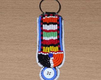 Afrikanischer Maasai-Schlüsselanhänger aus Leder und mehrfarbigen Perlen – 10,5 cm lang | Schlüsselanhänger-Accessoire