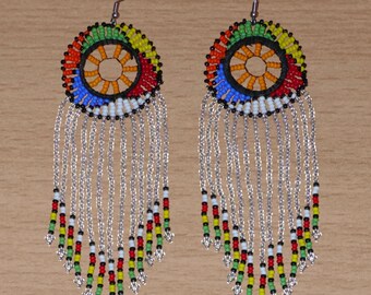 Lange afrikanische Ohrringe mit Perlenfransen – 14,5 m lang | Südafrikanischer Zulu-Schmuck