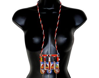 Sautoir-Halskette im afrikanischen Maasai-Stil mit ethnisch gemustertem Anhänger – 53,5 cm lang | Traditioneller afrikanischer Schmuck