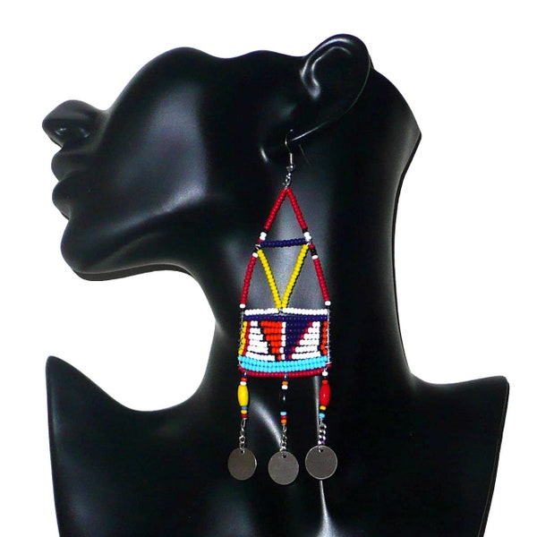 Boucles d'oreilles africaines traditionnelles / Bijoux africains Massai / Motifs ethniques perlés / Style afro chic / Idée de cadeau femme
