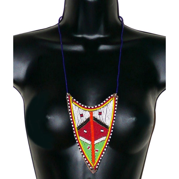 Long collier africain avec pendentif Massai / Bijou africain traditionnel / Collier à motifs ethniques / Broderie de perles / Idée cadeau