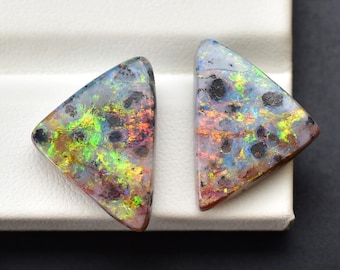 Natural Australian Opal Pair Gemstone Cabochon ~~ Antique Fancy Shape Matched Pair Opal For Earring Jewelry ~~ Unique Multi Color Fire Opal