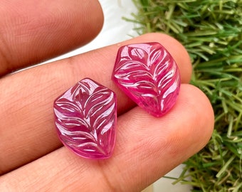Carved Ruby Gemstone Pair: Antique Style Earring Jewelry (23.70 CRT)
