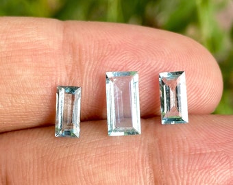 AAA Quality Natural Aquamarine Loose Faceted Stone for jewelry Making, Brazil Mined Real Untreated Baguette Cut Aquamarine ~ 2.4 Cts Set