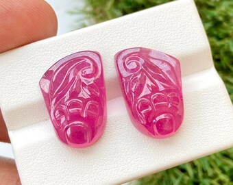 Carved Ruby Gemstone Pair: Antique Style Earring Jewelry (31.10 CRT)