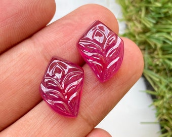 Best Quality Ruby Carved Pair Use For Making Earring Jewelry, 28.40 CRT 19x13x5 mm Matched Pair, Hand Carved Ruby Gemstone