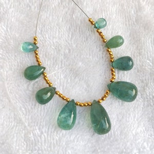 Natural Zambia Mined Emerald Teardrops / Briolette , 5.5 x 10 mm to 9 x 16 mm Beads , Smooth Emeralds , AAA Grade , 9 Pcs , Zero Treatment.