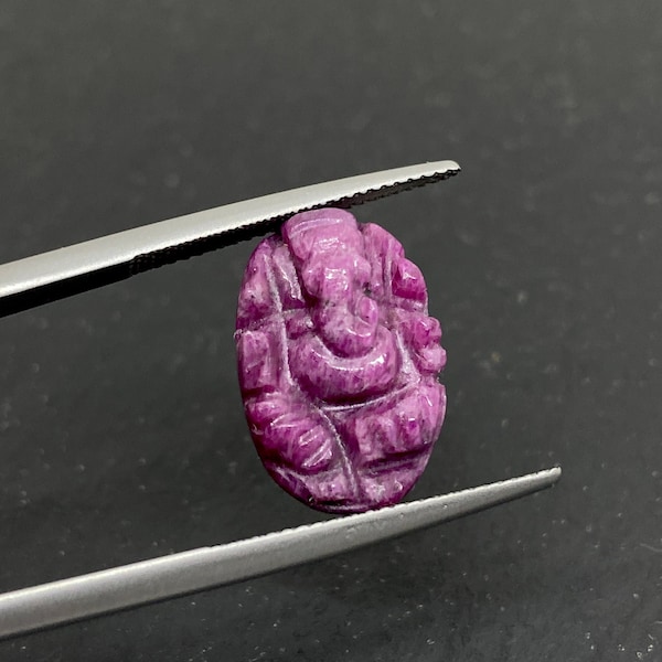 10.7 Carat Natural Real Red Ruby Gemstone Carved Ganesh Gemstone. Ganesh Carving Ruby, Ruby Carved Gemstone, Ganesh Engraving, 17x11x5 mm