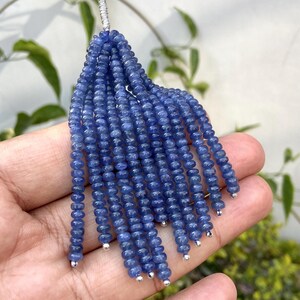 3&quot; Natural Blue Sapphire Beads, Rare Burmese blue Sapphire round rondelle Beads plain Smooth Beads for Jewelry Making ~ 3.5 to 4.5 mm
