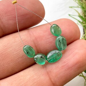 5 Pieces 3.80 Carats Genuine Emerald Beads Gemstone, 6 to 9 mm Length Zambian Oval Emerald Beads For Jewelry Making Stone