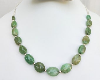 20" Vintage Precious Emerald Necklace ~~~ Vintage Oval Emerald Beads ~~~ 8x10 to 11x15 mm Beads ~~ Precious Gift for Her.