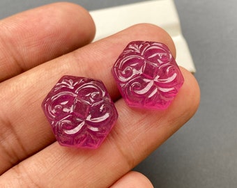 20x16x5 mm Natural Ruby Matched Pair Carving Gemstone, 44.80 CRT Unique Carved Ruby For Making Earring Jewelry Gemstone