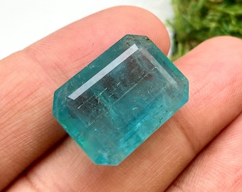 Natural Blueish Mint Green Emerald Cut Gemstone: 27.15 Carat Zambian Emerald