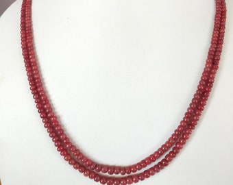 16" Ruby Necklace , Natural Ruby Smooth Rondelle Beads Necklace , Precious ruby Necklace , 2 Strands , 3 - 5 mm , Alluring Necklace For Her.