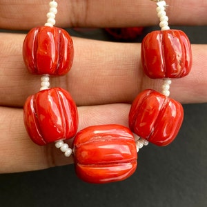 100% Natural Italian Coral Carving Barrel Tumble Beads for Jewelry Making, Italy Coral Beads, Loose Natural Gemstone Beads 5pc 18 Grams