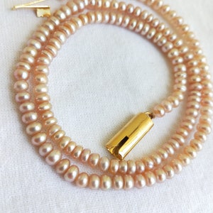 Natural Pearl Necklace : Beautiful Rose Gold Shade 3 to 4 mm Pearls , 17 Inches Necklace , Precious Gift for Her.