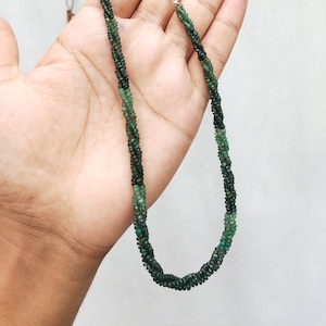 Precious Natural Emerald Beaded Necklace __ Alluring Handmade Twisted 3 Strand Necklace __ 19 Inches __ 2.5 to 3 mm __ May Birthstone.