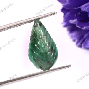 4.80 CRT Attractive Leaf Carved Emerald Gemstone, 21x14x7 mm Hand Carved Emerald, Jewelry Making Loose Carved Untreated Emerald  Gemstone