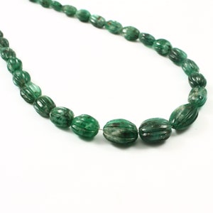 Natural Vintage Emerald Melon Beads, Attractive Oval Beads Gemstone, 8 To 16 mm Length Beads, Unique Vintage Emerald Gemstone