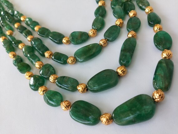 22k Gold and Natural Precious Emerald Tumbles Necklace 1 | Etsy India