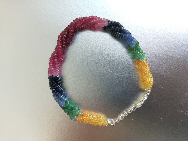Yellow Sapphire Blue Sapphire Emerald 2.5 to 3.5 mm Facet Beads. 8 Natural Precious Gemstones Beaded Bracelet /_/_/_/_ Ruby