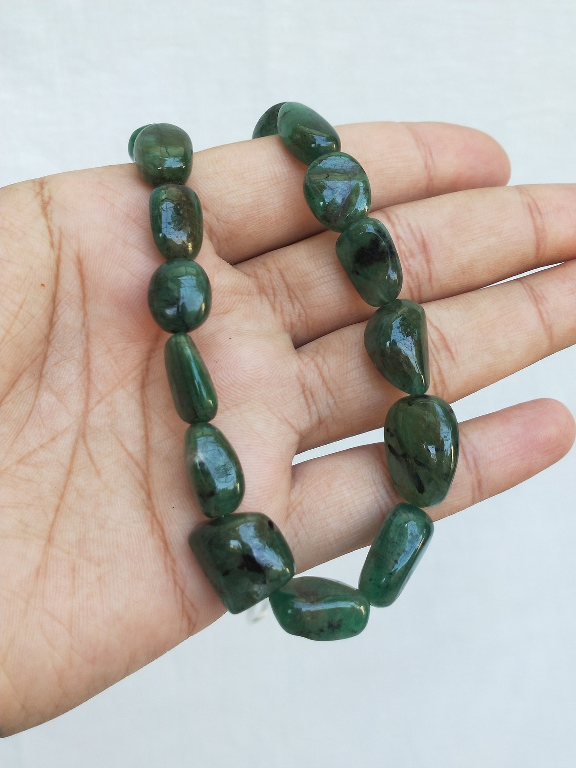 18 Natural Precious Emerald Nuggets Gemstone Mala 8 Etsy UK