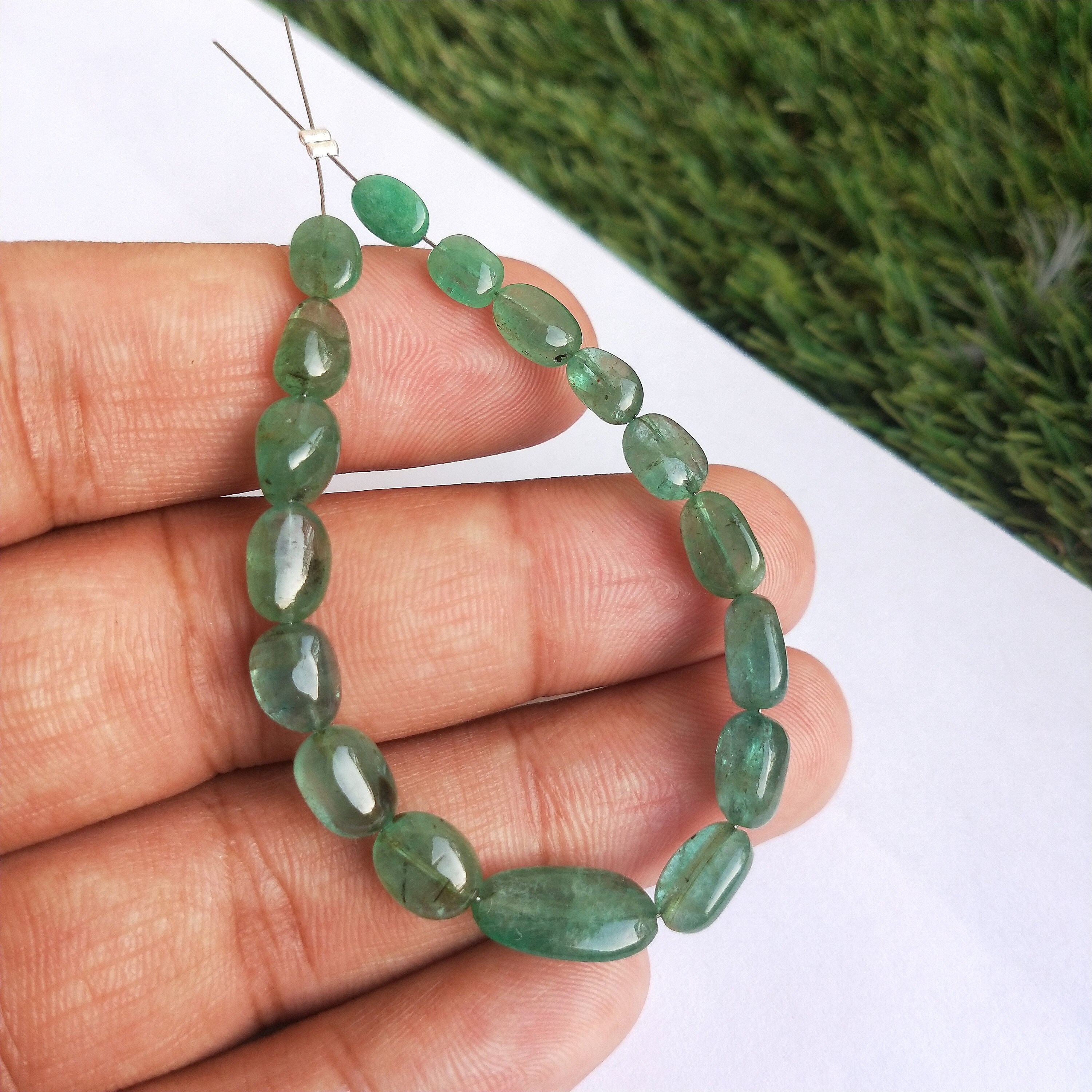 Good Quality Natural Emerald Beads | Natural Zambia African Emerald | 17 Beads | 4.5x7 to 7x14 mm | 28 Carats | Gemstone Precious Beads.