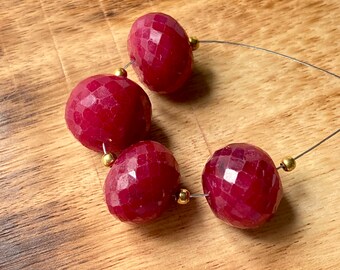 Faceted Ruby Rondelle Beads: Large Gemstone Strand, July Birthstone