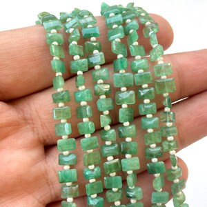 Rectangle Cut Zambian Emerald Beads: Natural Gemstone Strand (6x4 mm)