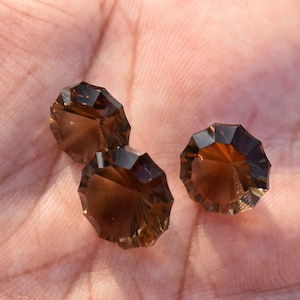 Smoky Topaz | Israel Cut Smoky Topaz | Semi Precious Jewel | 3pcs Smoky Topaz | 17.5 carat | 12mm -13.5mm|