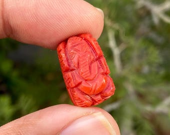 15カラット 天然イタリア産サンゴ ガネーシャ彫刻入り宝石ペンダント