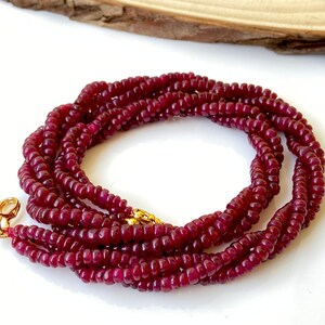 16" Handmade Ruby Necklace, 3 Strand Precious Dyed Ruby Round Beads Necklace for Her, July Birthstone Necklace