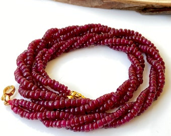16 "handgemaakte robijn ketting, 3 streng kostbare geverfde robijn ronde kralen ketting voor haar, juli birthstone ketting