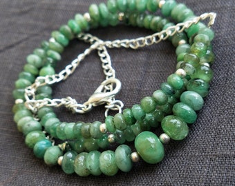 Precious Emerald Rondelle Beaded Necklace for Her , Smooth Natural Emerald Beads , 21 Inches Necklace , 4 to 7.5 mm Beads.