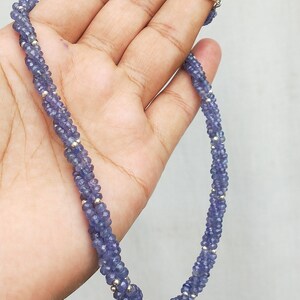 Natural Tanzanite Twisted Beaded Necklace For Her ___ Faceted 2.5 to 4 mm Beads ___ 20 Inches ___ Handmade Indian Crafts Necklace.