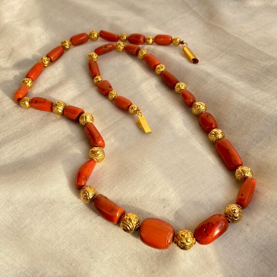 Alluring 24k Gold Coral Necklace Gold Covered Carved Balls