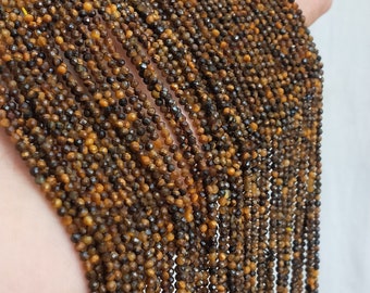 Natural Tiger's Eye Faceted Round Beads ~~~ Best Value ~~~ 2.35 mm Beads ~~~ 13 Inches Strand ~~~ Gemstone Beads for Jewelry Making.