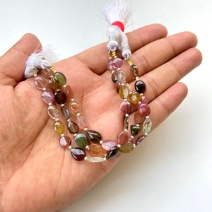 14 Beads Natural Multi Tourmaline Cabochon Beads ~ Fine Polished Real Tourmaline Gemstone Cabochon Drilled Mix Shape Beads for Jewelry