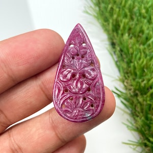 100% Natural Ruby from Africa Mines ~~ Real Red Ruby Hand Carving Gemstone ~~ Ruby Carving ~ Precious Ruby Pear Shape Stone ~~ 43 x 21 mm