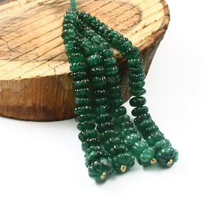 Natural Zambian Emerald Beads, Emerald Gemstone Carved Rondelle Melon, Making For Jewelry,