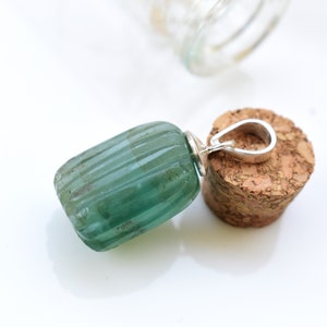 Genuine Emerald Melon Carved Gemstone, 17x13x10 mm Handmade Polished Emerald Carved Beads, 925 Sterling Silver Emerald Locket Pendant