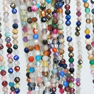 Mix Natural Semi Precious Gemstones Faceted Round Beads ~~~ Best Value ~~~ 2.5 mm Beads ~~~ 13 Inches Strand ~~~ Beads for Jewelry Making.