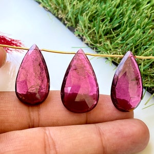 69.10 CRT Natural Pink Tourmaline Pear Briolette Cut Gemstone, 3 Piece Set For Jewelry Making Stone, Very Rare Rubellite Faceted Gemstone