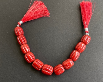 35 Grams Natural Italian Coral Barrel Carved Beads for Jewelry Making ~ 12 mm ~ 11 Beads ~ 6 Inch Strand ~ Italy Coral Beads ~Gemstone
