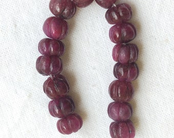 16 Vintage Precious Ruby Carved Beads , Rondelle Melons , 7.5 mm , 57 Carats , July Birthstone for Jewelry Making.