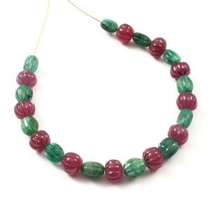 Attractive Vintage Emerald-Ruby Carved Melon Beads, Oval-Round Shape Melon Beads, Fine Quality Emerald-Ruby Gemstone
